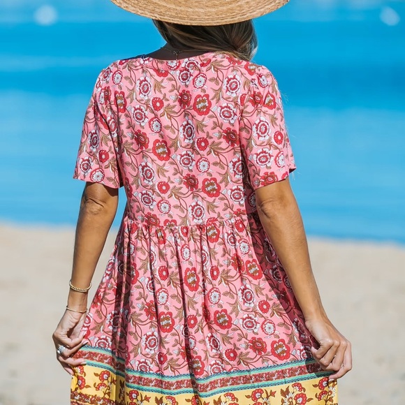 Cupshe Boho Floral Pink and Yellow Dress Size MEDIUM NWT - Picture 2 of 5